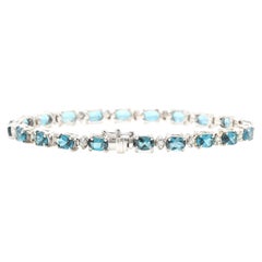 12,70 Karat natürlicher Londoner blauer Topas & Diamant 14K massives Weißgold-Armband 