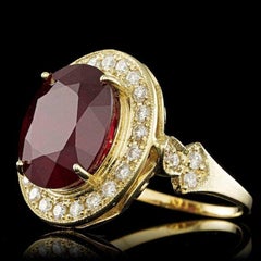 12.70 Carats Natural Red Ruby and Diamond 14k Solid Yellow Gold Ring