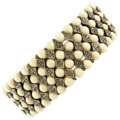12.70 G Light Yellow Hard Stone Spheres, Diamonds Rose Gold Silver Bracelet