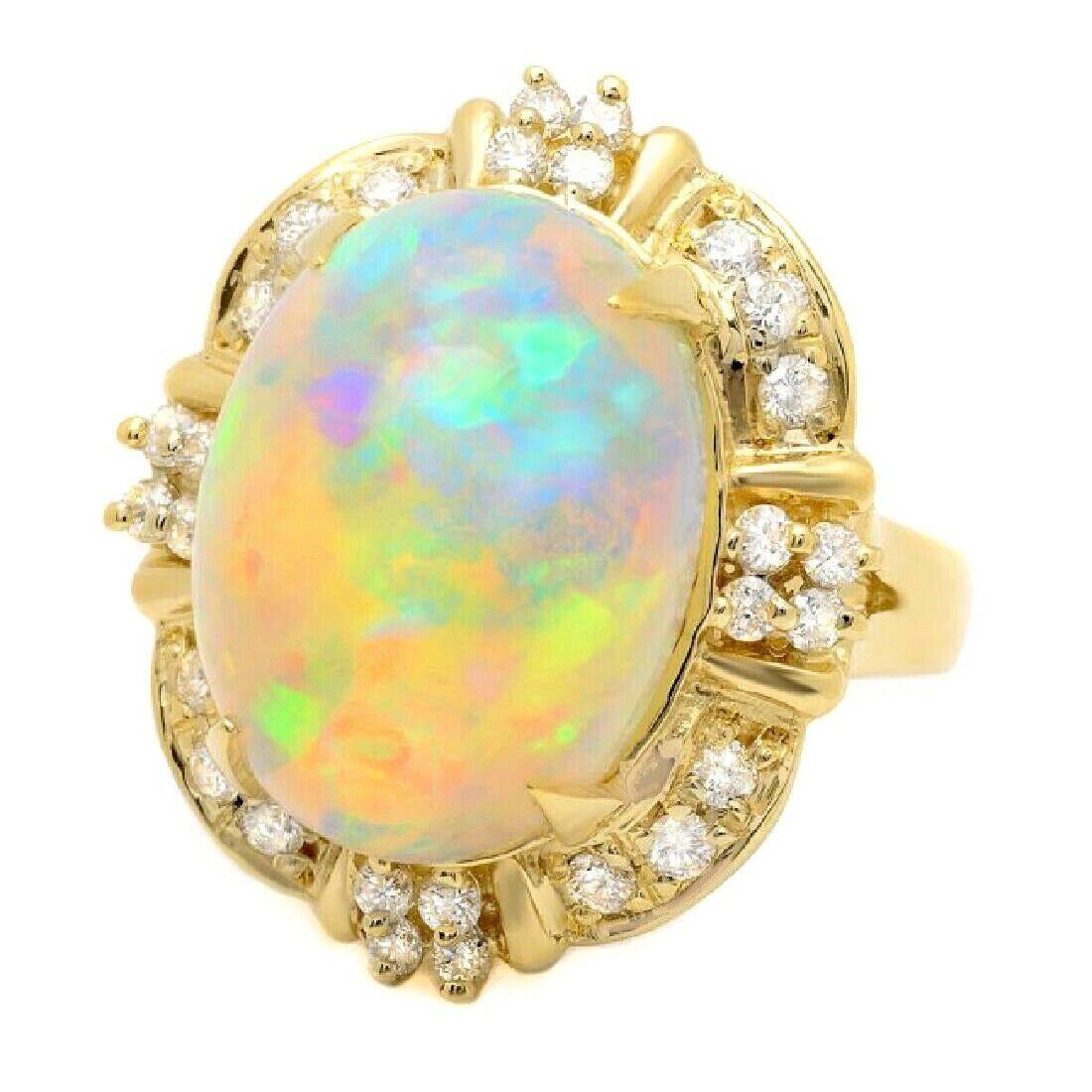 12.70 Carat Natural Ethiopian Opal and Diamond 14 Karat Solid Yellow Gold Ring In New Condition For Sale In Los Angeles, CA