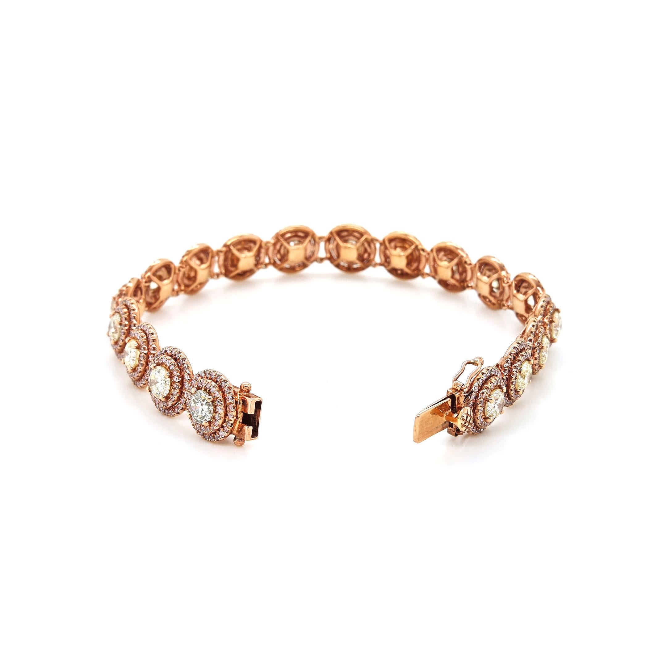 12,71 Karat Pink Diamond Rose Gold Armband im Zustand „Neu“ im Angebot in New York, NY