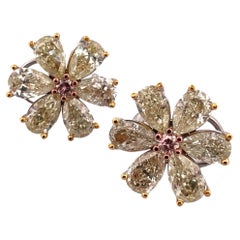 12.72 Carat Flower 18K "Rêves de Marguerite" Boucle d'oreille diamant naturel de couleur fantaisie