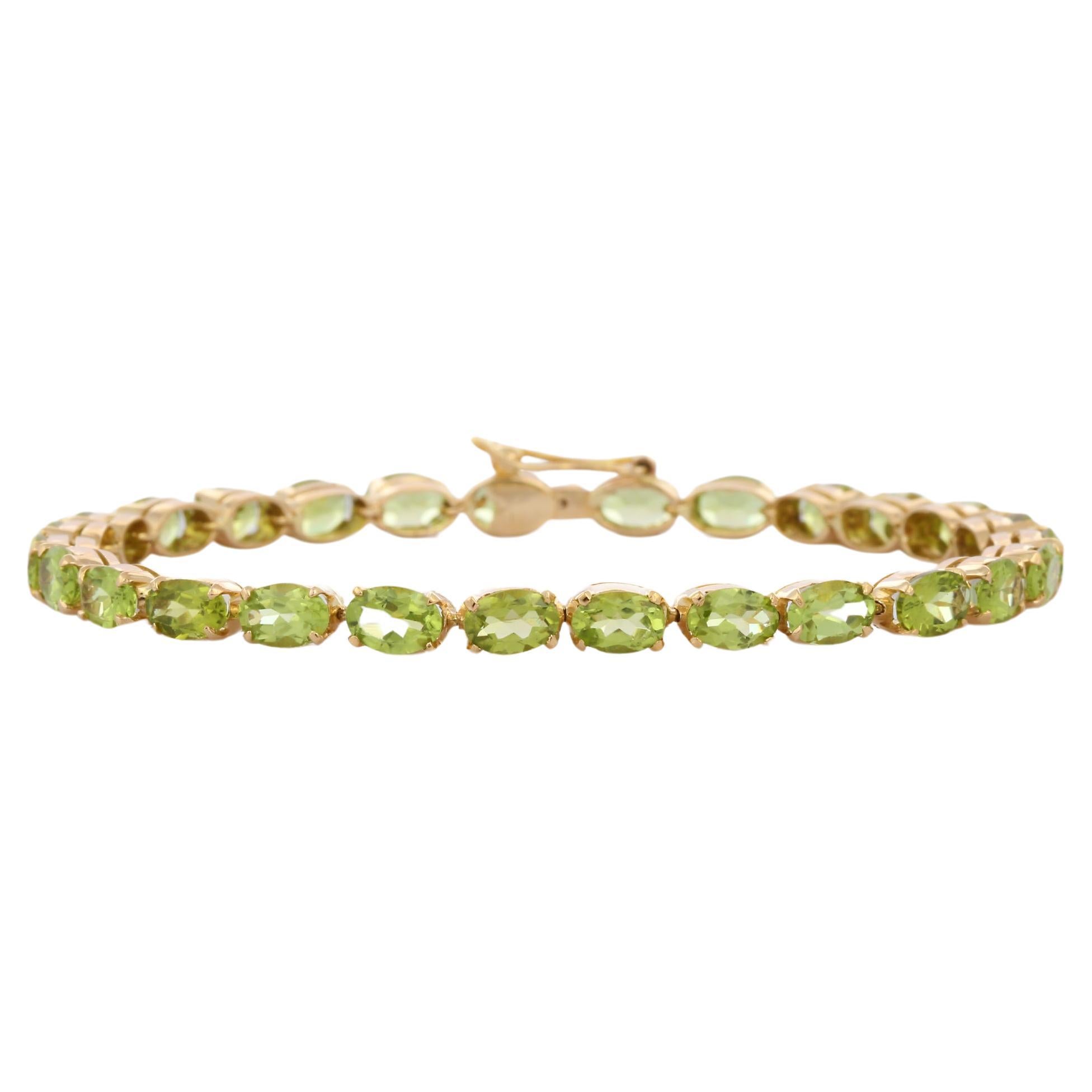 Bracciale tennis con peridoto da 12,72 carati in oro giallo 18K in vendita