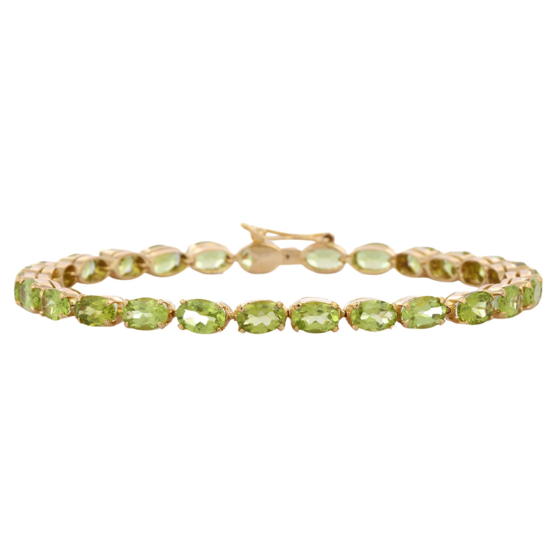 Bracelet tennis en or jaune 18 carats avec péridot de 12,72 carats