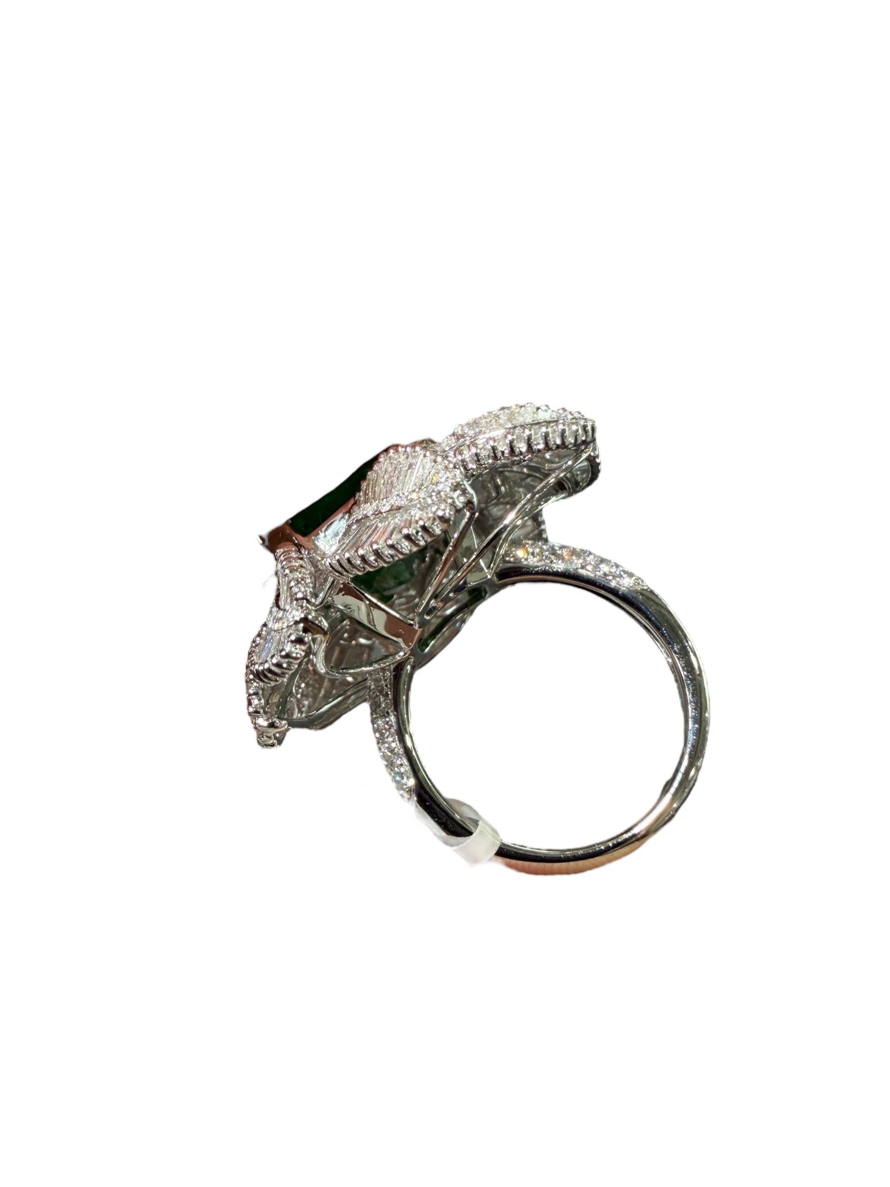 12,72 Karat sambischer Smaragd & 4,73 Karat Diamant Platin Blatt Cocktail Ring im Angebot 4