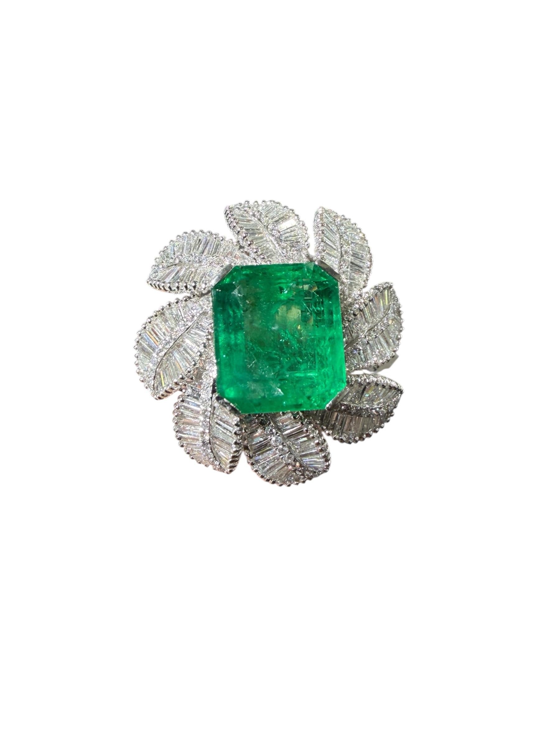 12,72 Karat sambischer Smaragd & 4,73 Karat Diamant Platin Blatt Cocktail Ring im Angebot 6
