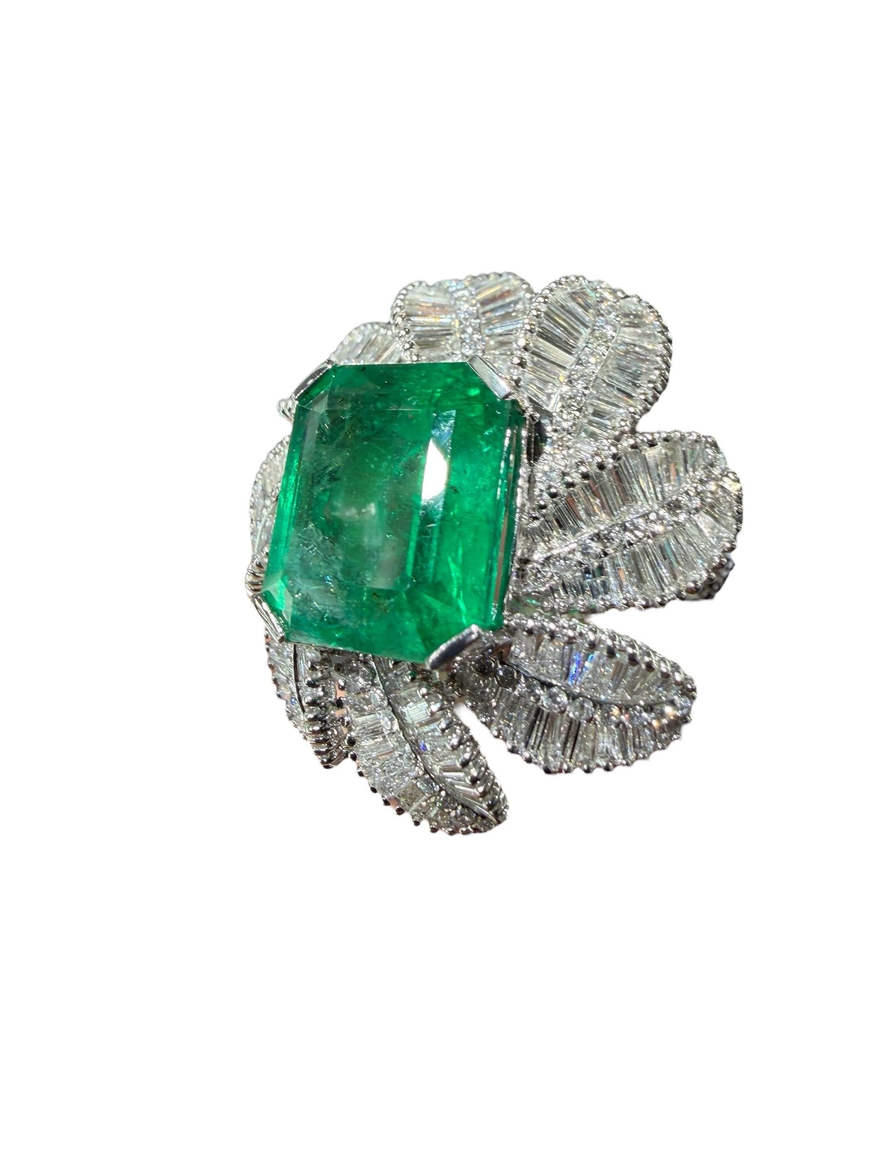 12,72 Karat sambischer Smaragd & 4,73 Karat Diamant Platin Blatt Cocktail Ring im Angebot 7