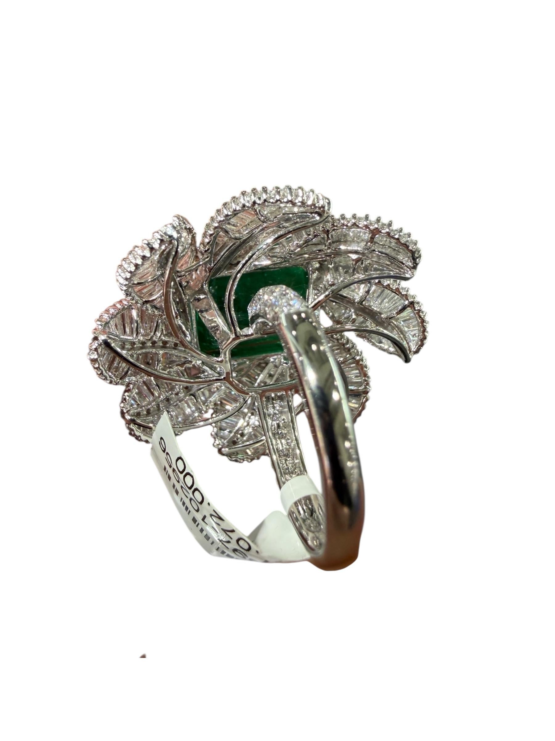 12,72 Karat sambischer Smaragd & 4,73 Karat Diamant Platin Blatt Cocktail Ring im Angebot 3