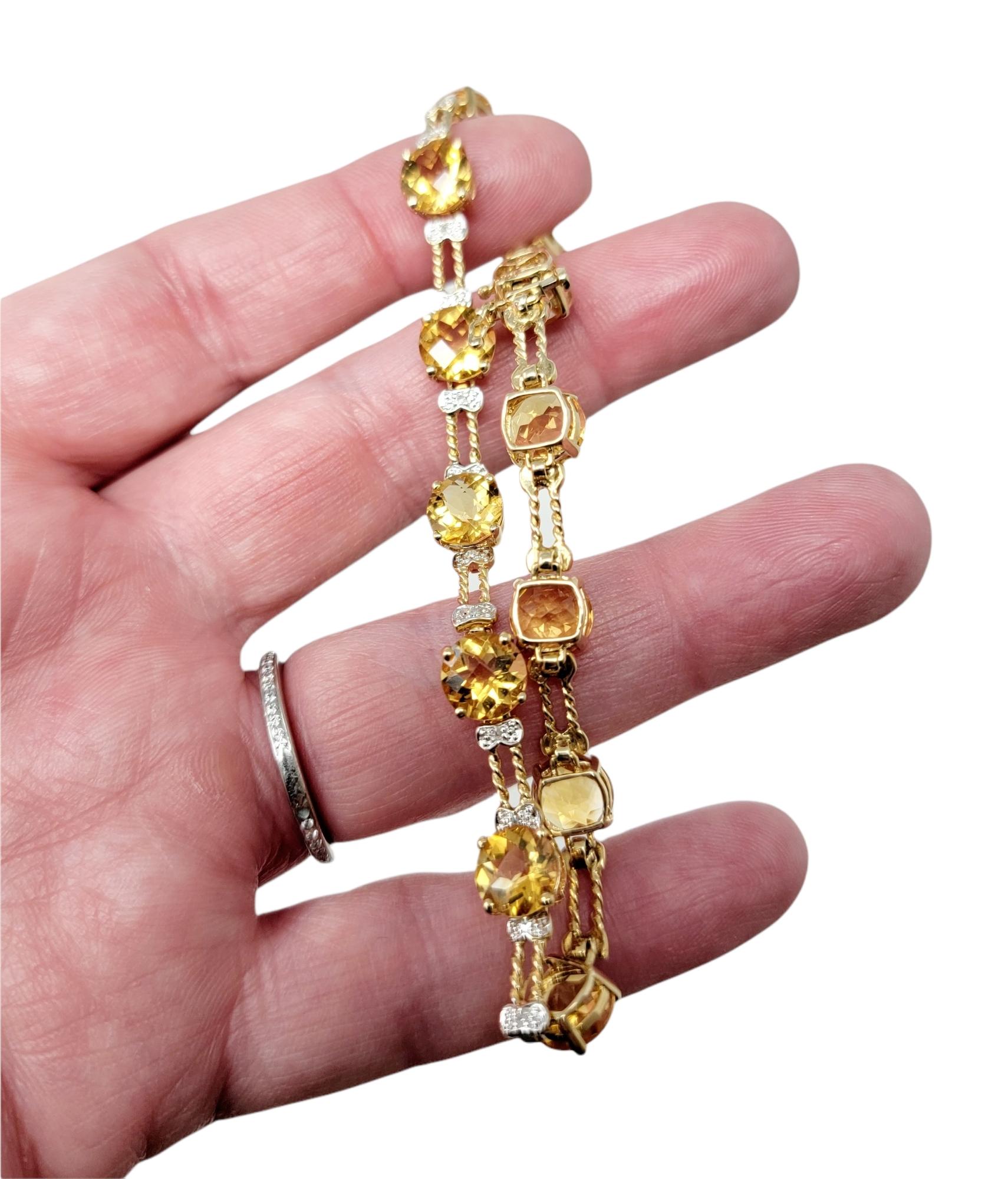 12.72 Carats Round Mixed Cut Citrine and Diamond Line Bracelet in 10 Karat Gold For Sale 3