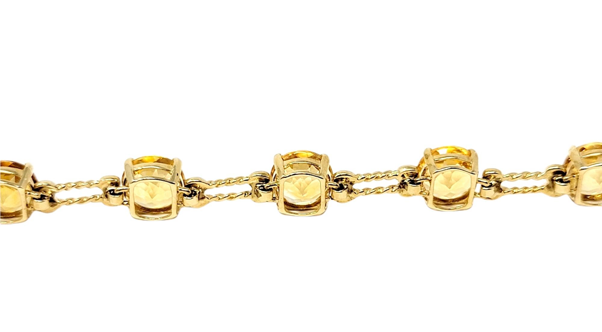 Round Cut 12.72 Carats Round Mixed Cut Citrine and Diamond Line Bracelet in 10 Karat Gold For Sale