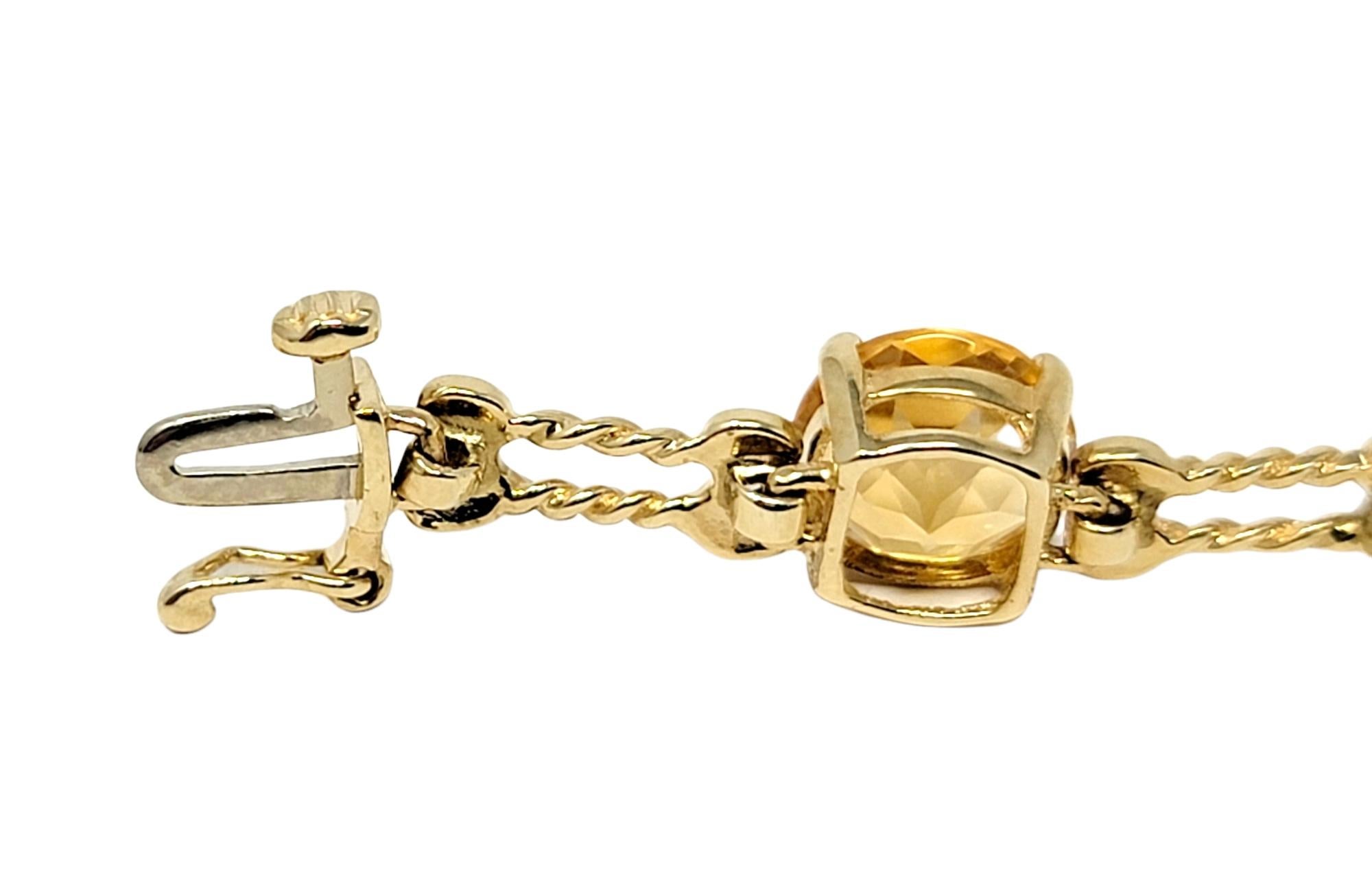 12.72 Carats Round Mixed Cut Citrine and Diamond Line Bracelet in 10 Karat Gold In Good Condition For Sale In Scottsdale, AZ