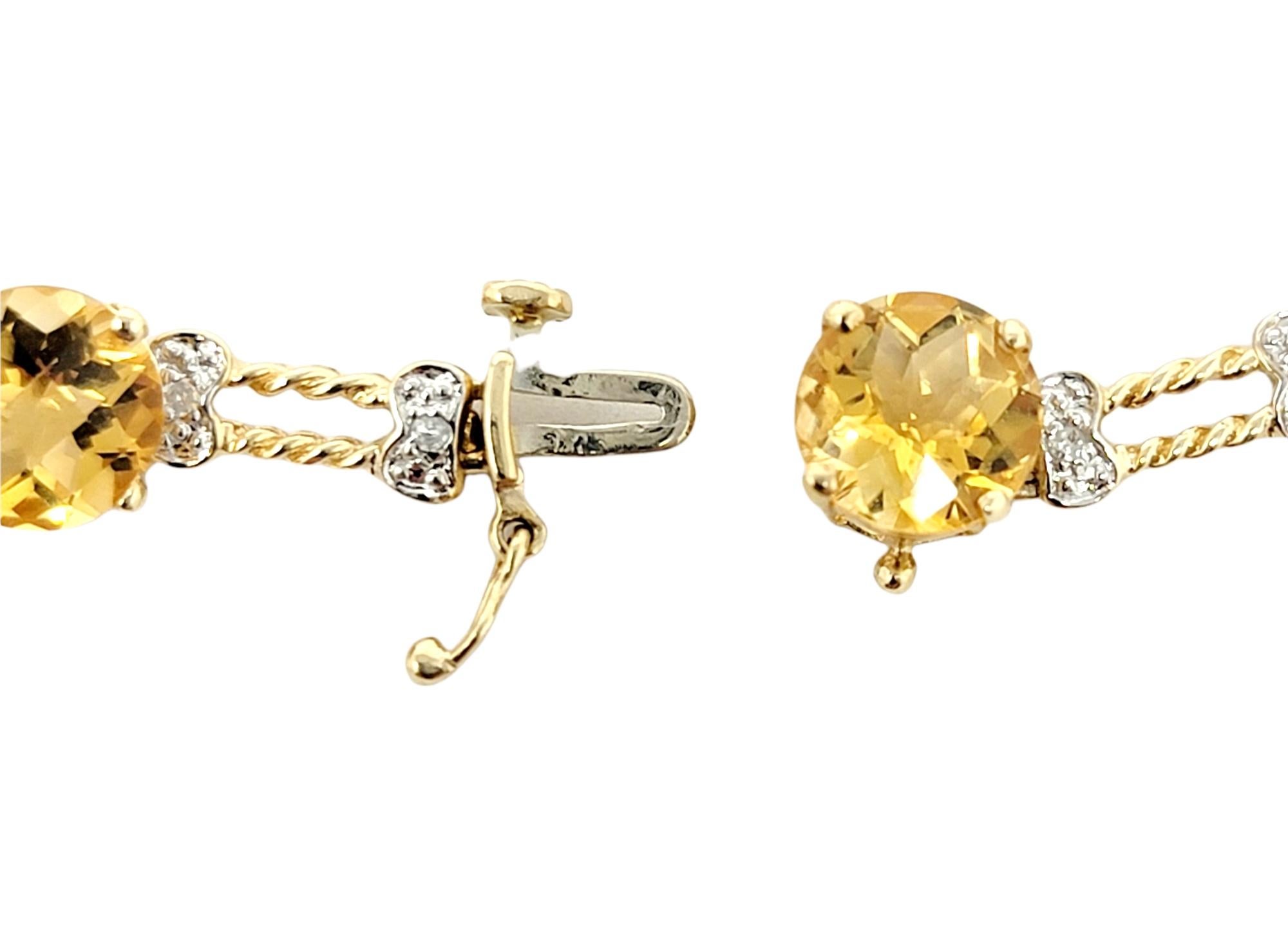 Women's 12.72 Carats Round Mixed Cut Citrine and Diamond Line Bracelet in 10 Karat Gold For Sale