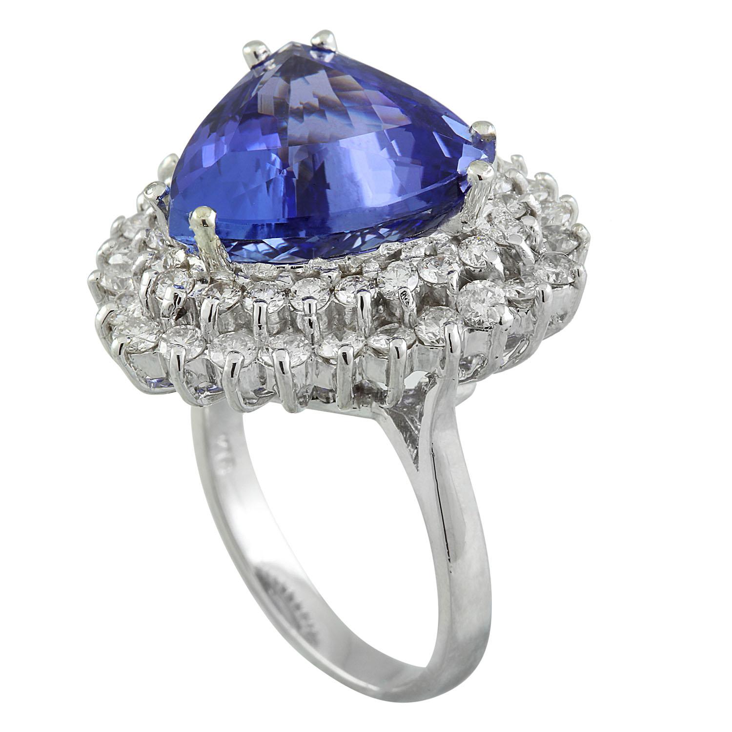 12.72Carat Natural Tanzanite 14 Karat Solid White Gold Diamond Ring In New Condition For Sale In Los Angeles, CA