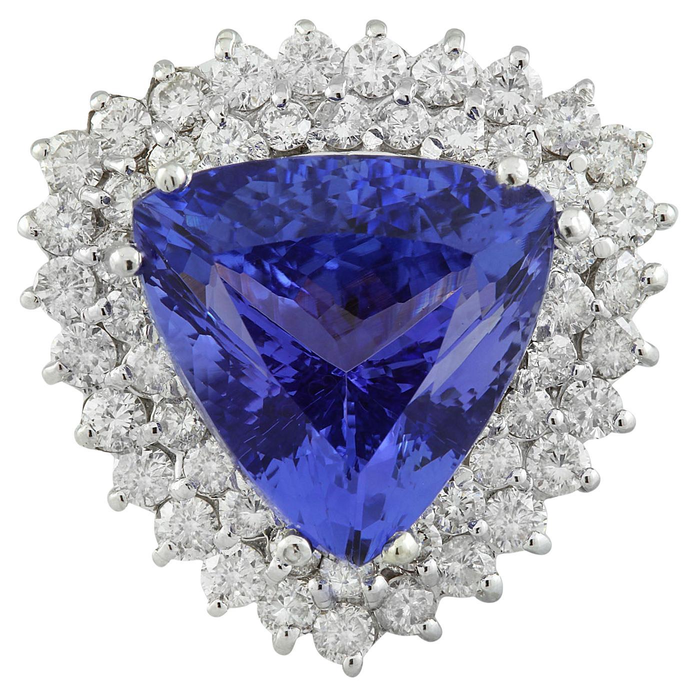 12.72Carat Natural Tanzanite 14 Karat Solid White Gold Diamond Ring