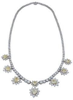 12.73 Carat Heart Shape Yellow Diamond Halo Drop Necklace