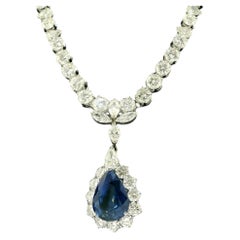 12.73-Carat Pear-Cut Sapphire Necklace with Diamonds in 14K White Gold