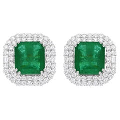 12,73 Karat sambischer Smaragd 3,08 Karat SI/H Diamant-Ohrringe 14 Karat Weißgold