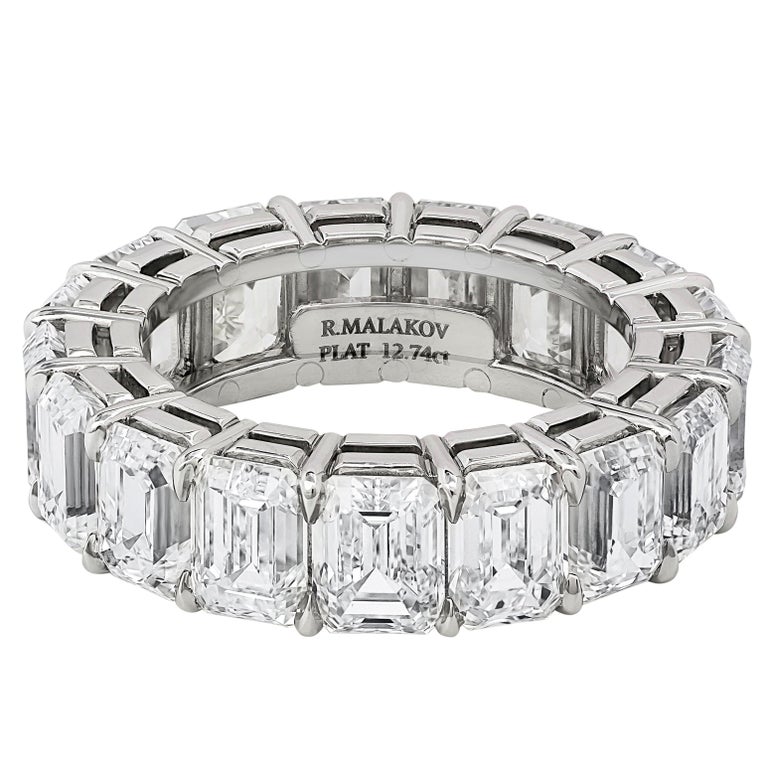 12.74 Carat Emerald Cut Diamond Eternity Wedding Band at 1stDibs