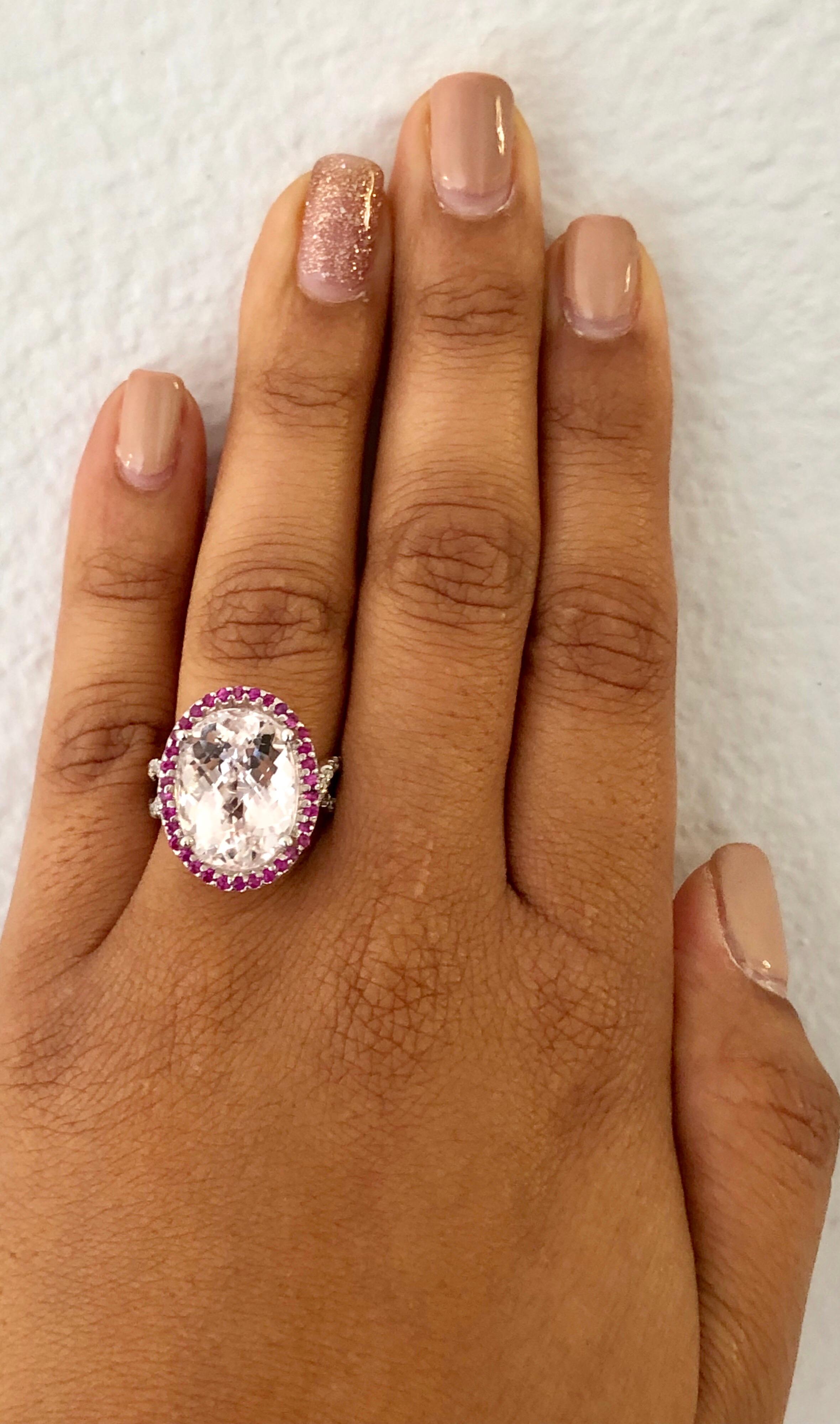 12.74 Carat Kunzite Diamond Cocktail 14 Karat White Gold Ring In New Condition For Sale In Los Angeles, CA