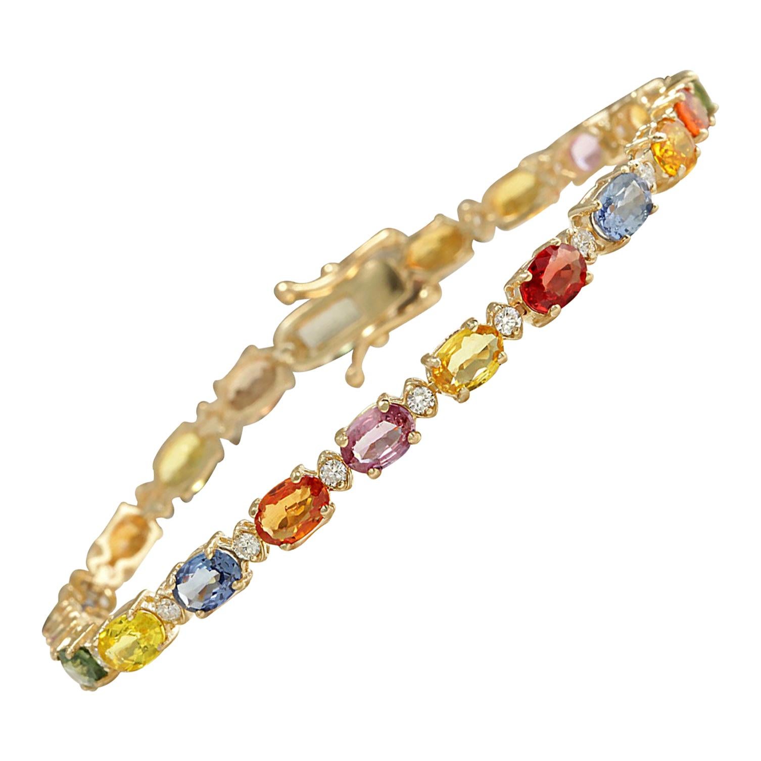 Bracelet en or jaune 14 carats avec saphir naturel et diamants