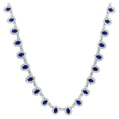 12.74 Carat Oval Cut Blue Sapphire and Diamond Necklace in 18K White Gold