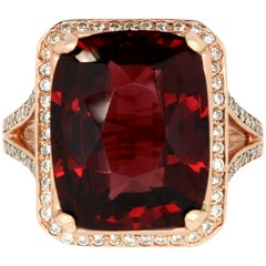 12.74 Carat Rhodolite Garnet and 0.45 Carat White Diamond Ring