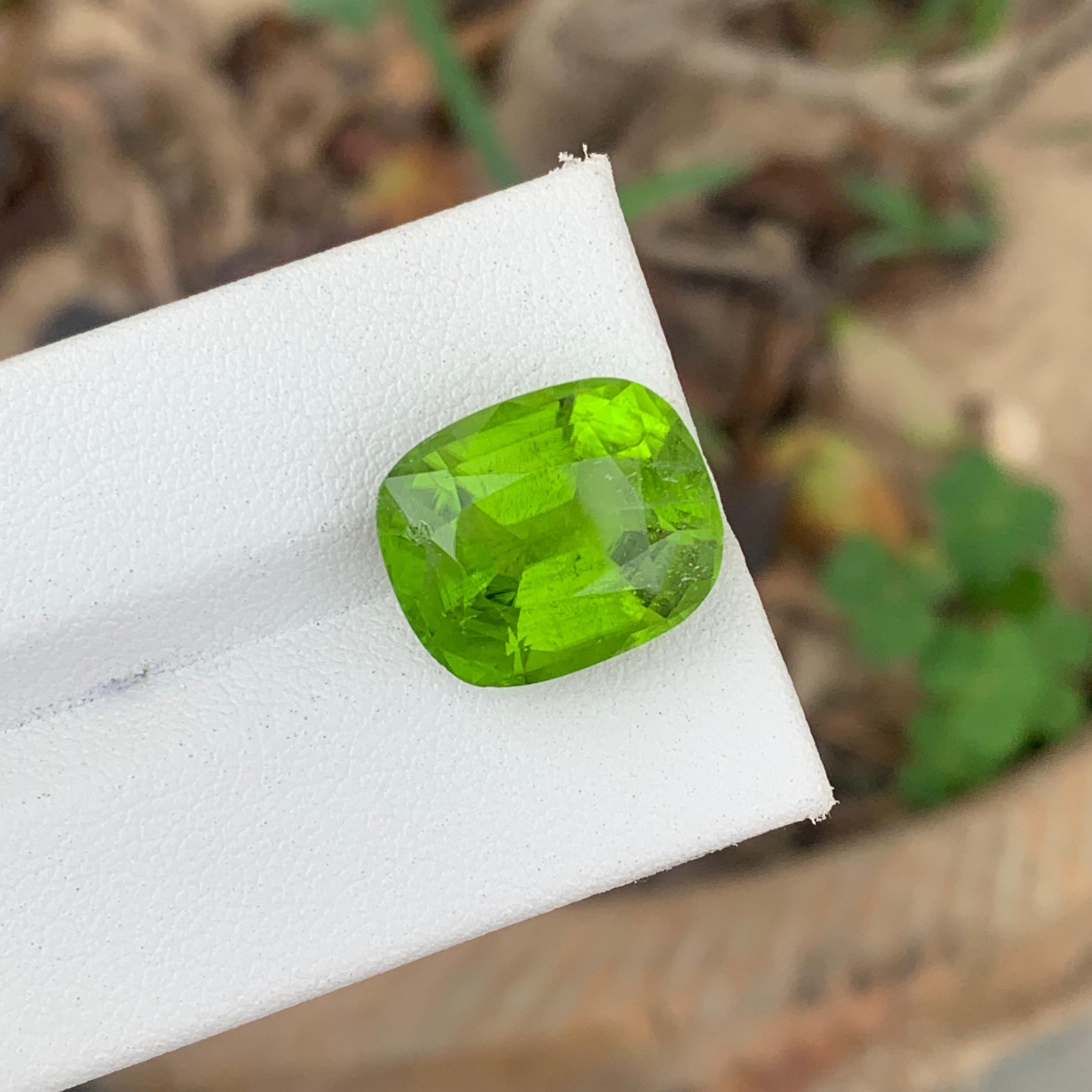 12.75 Carat Natural Cushion Cut Faceted Apple Green Peridot From Pakistan Mine For Sale 3