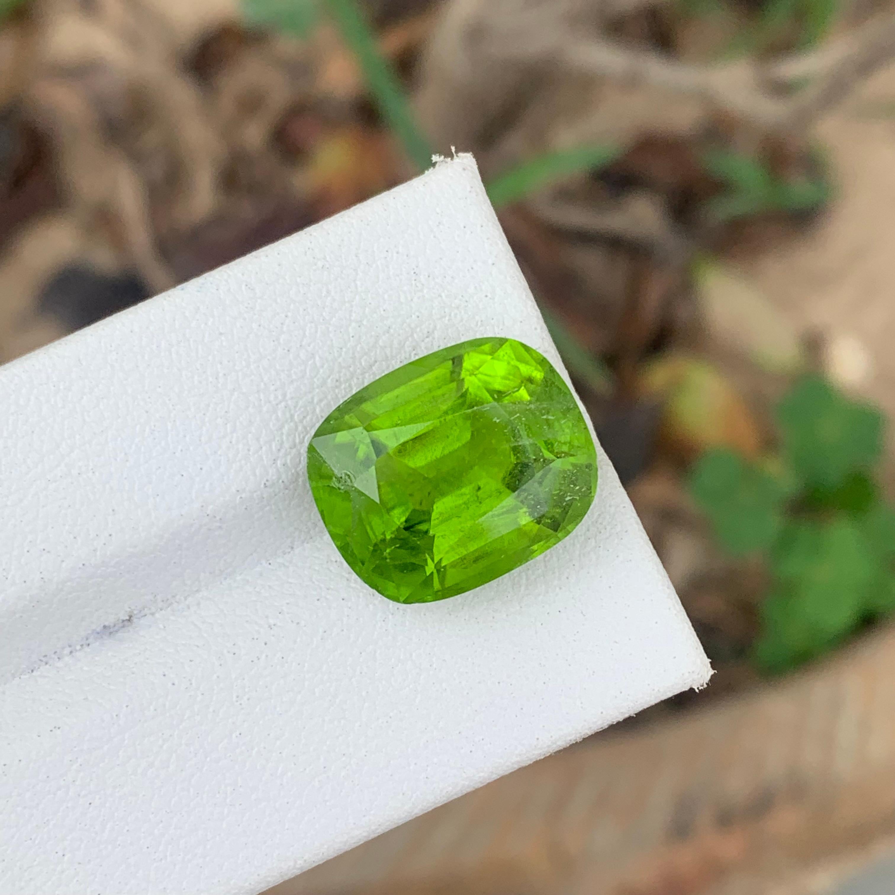 Arts and Crafts 12.75 Carat Natural Cushion Cut Faceted Apple Green Peridot From Pakistan Mine For Sale