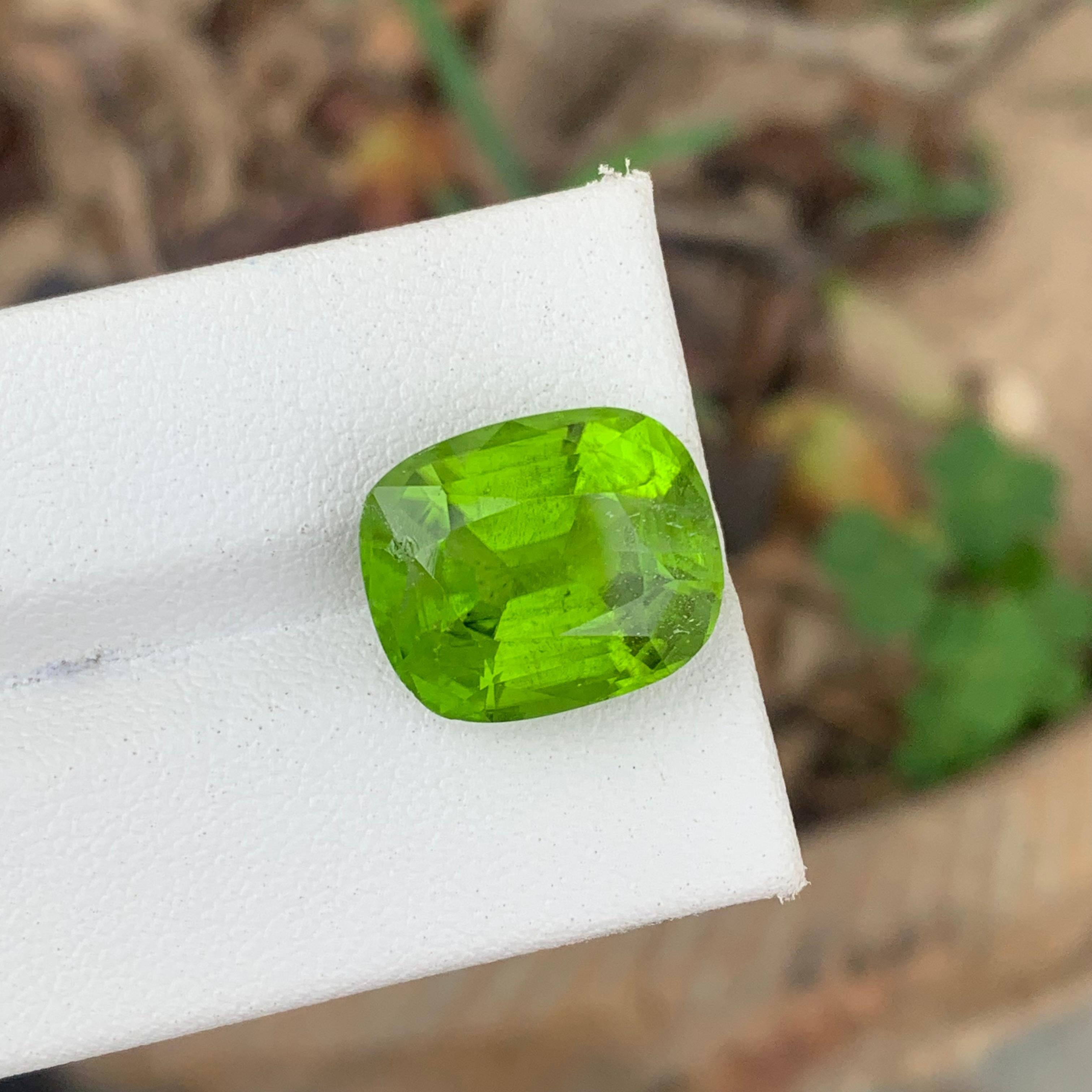 12.75 Carat Natural Cushion Cut Faceted Apple Green Peridot From Pakistan Mine For Sale 1