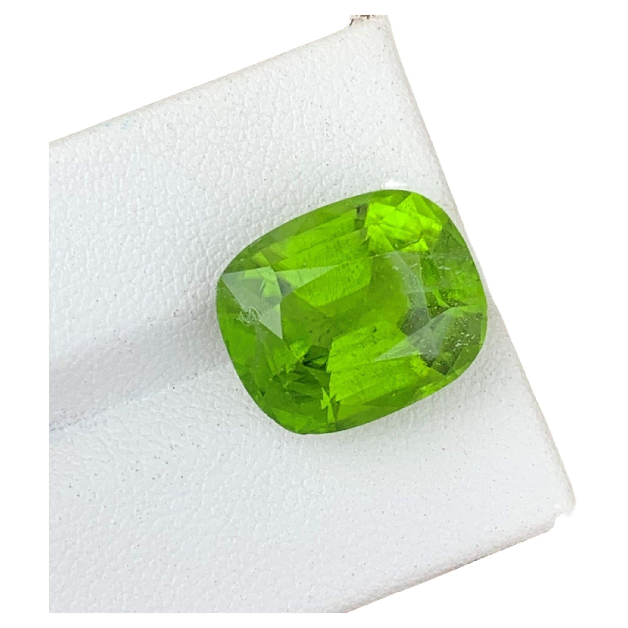 12.75 Carat Natural Cushion Cut Faceted Apple Green Peridot From Pakistan Mine For Sale
