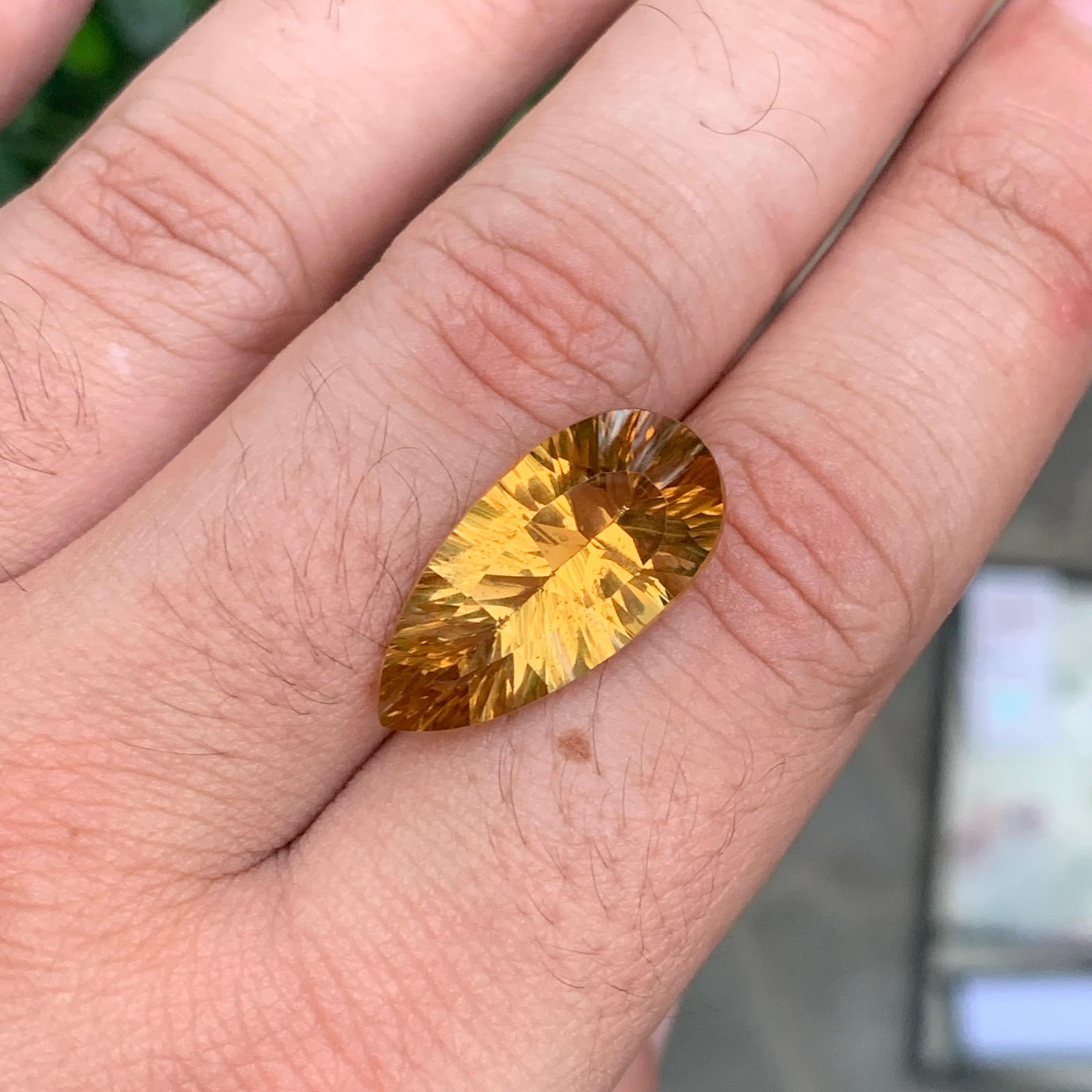 12.75 Carat Natural Loose Honey Citrine Pear Shape Gemstone For Sale 4
