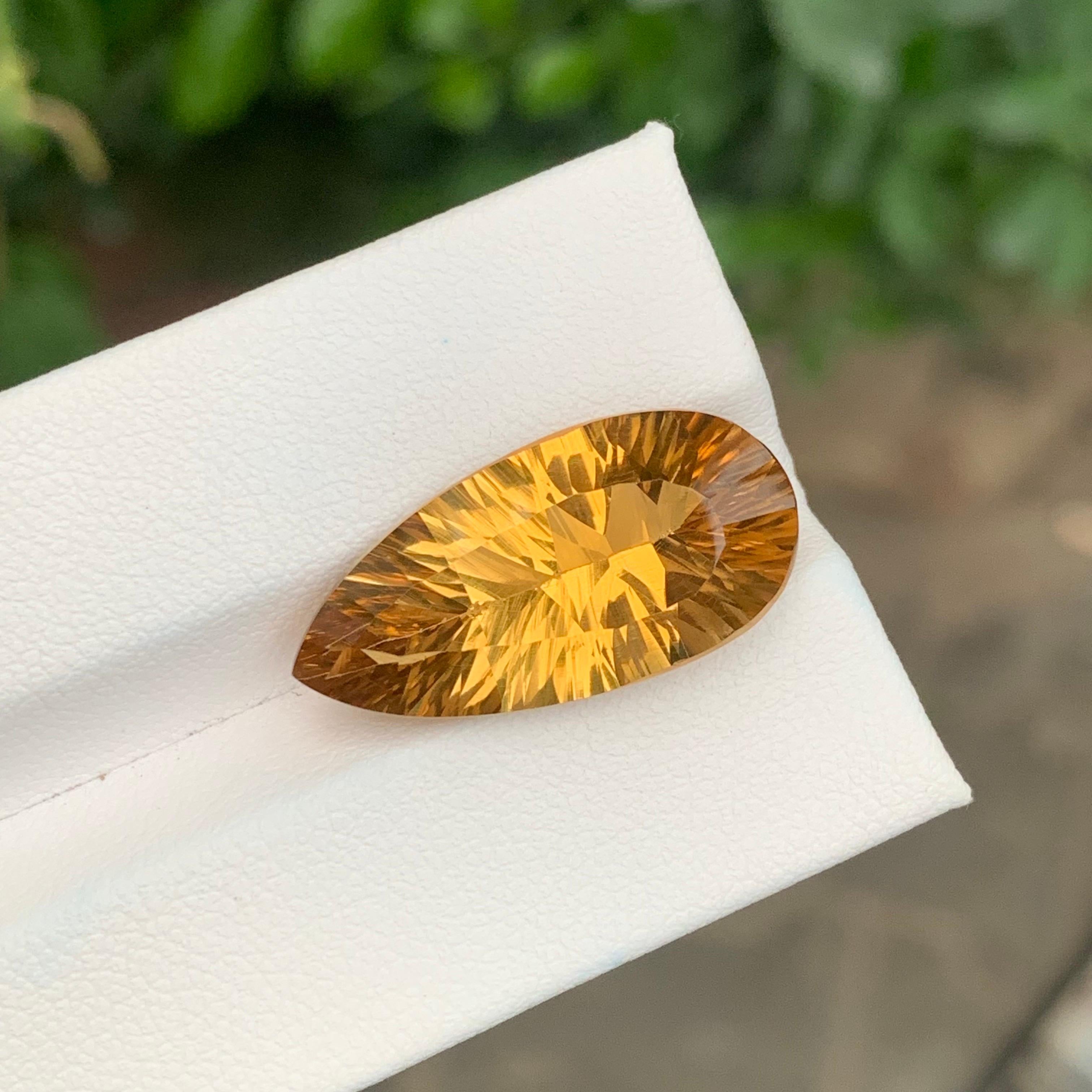 Women's or Men's 12.75 Carat Natural Loose Honey Citrine Pear Shape Gemstone For Sale