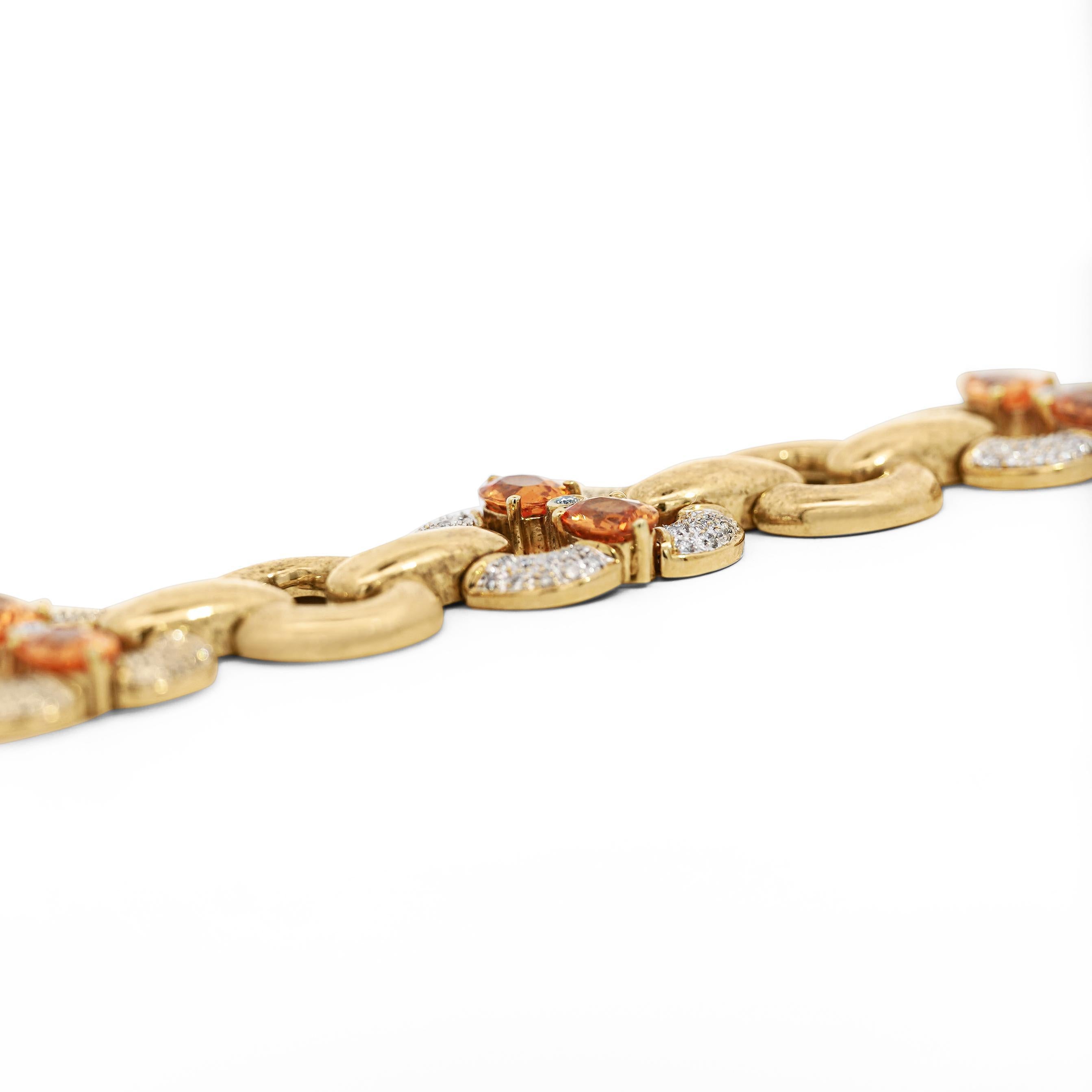 Bracelet à maillons ovales en or 18 carats avec grenat spessartine et diamants de 12,75 carats en vente 1