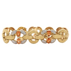 12.75 Carat Oval Spessartine Garnet & Diamond 18K Gold Wide Oval Link Bracelet