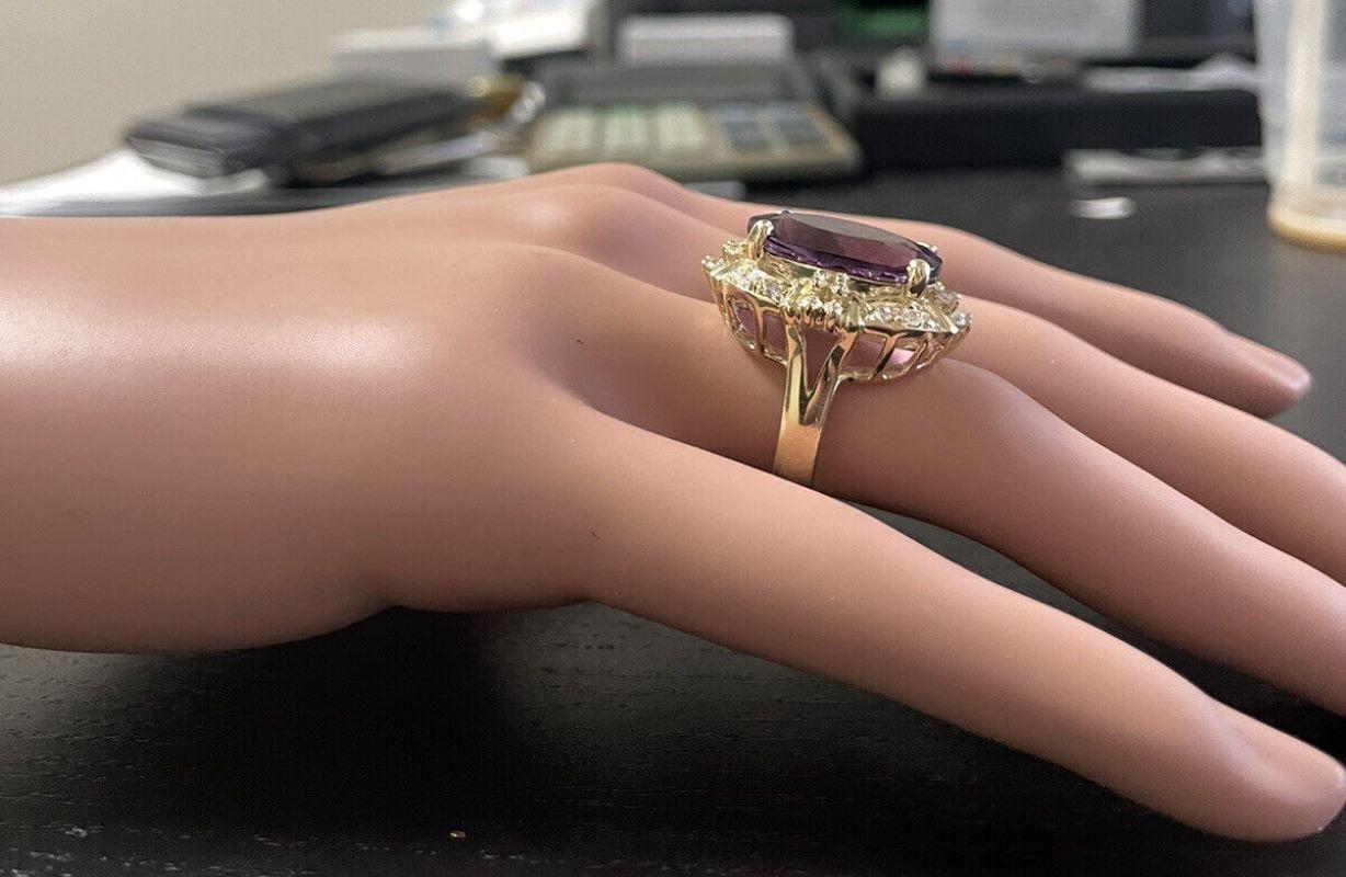 Anillo de oro amarillo macizo de 14 quilates con amatista natural y diamante de 12,75 quilates en venta 1