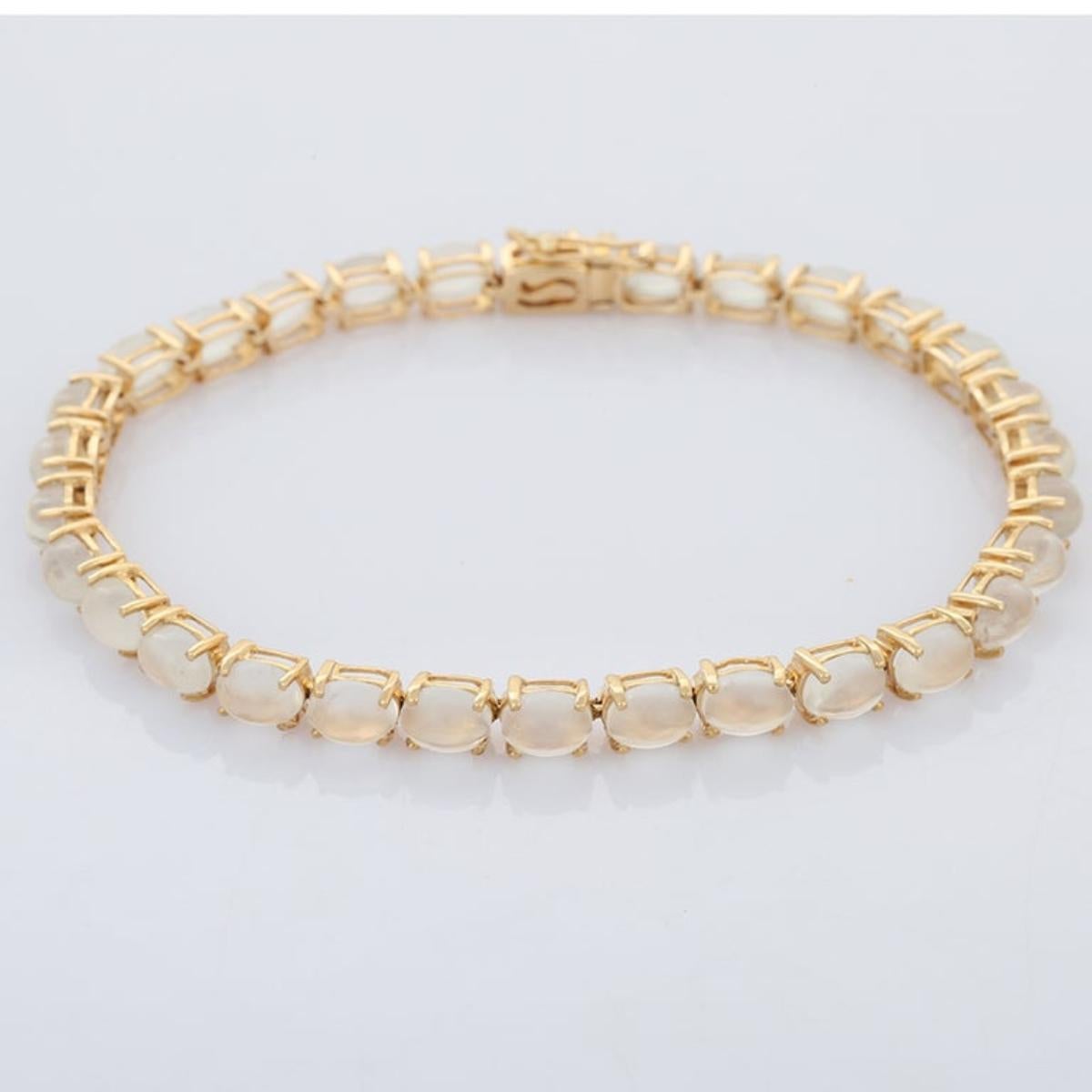 12.75 CTW Natural Moonstone Tennis Bracelet in 14k Yellow Gold Gift for Mother For Sale 1