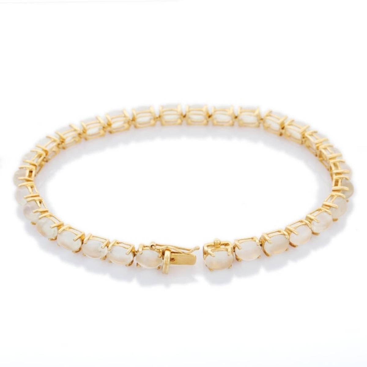 12.75 CTW Natural Moonstone Tennis Bracelet in 14k Yellow Gold Gift for Mother For Sale 3