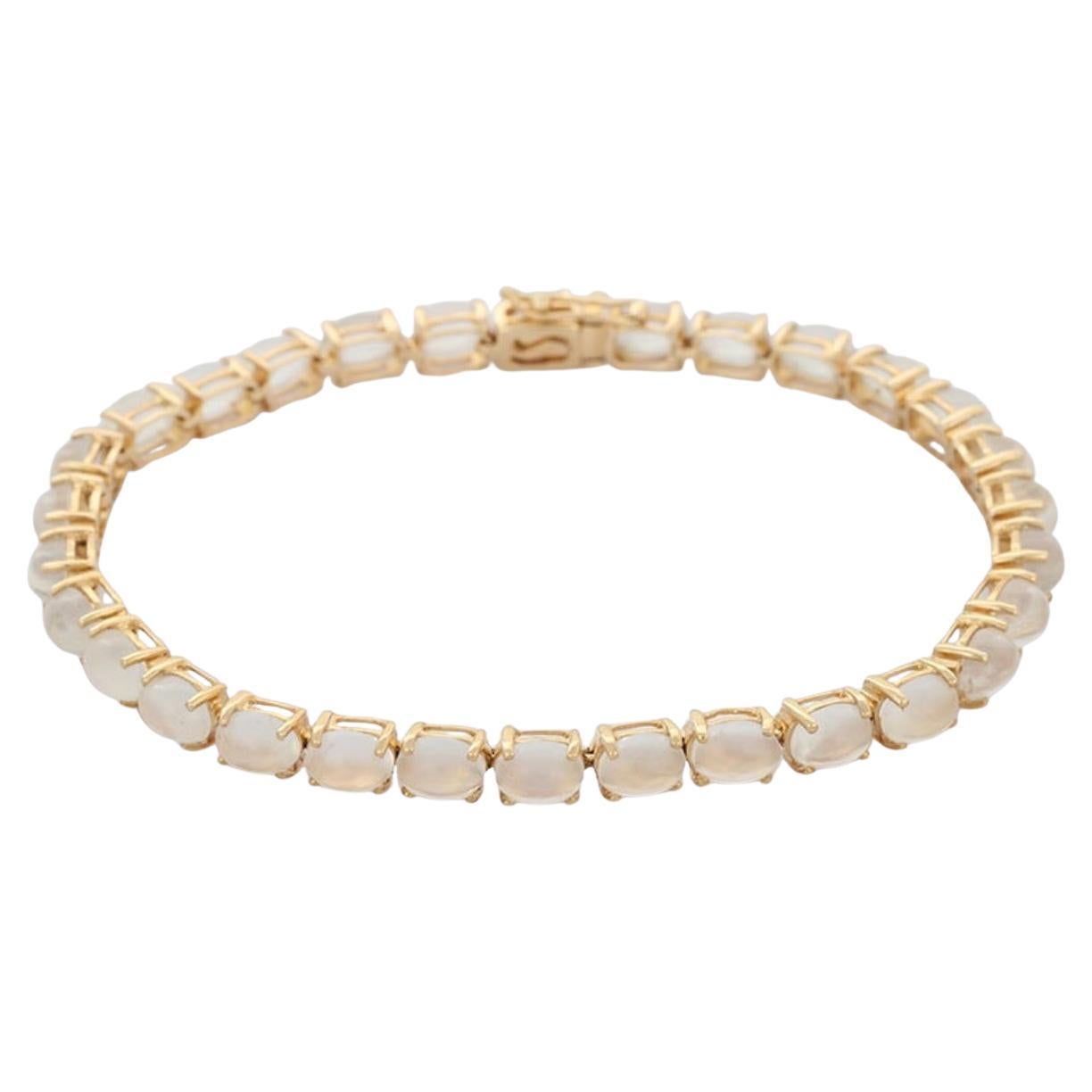 Bracelet tennis en or jaune 14 carats avec pierre de lune naturelle de 12,75 carats, cadeau pour mère