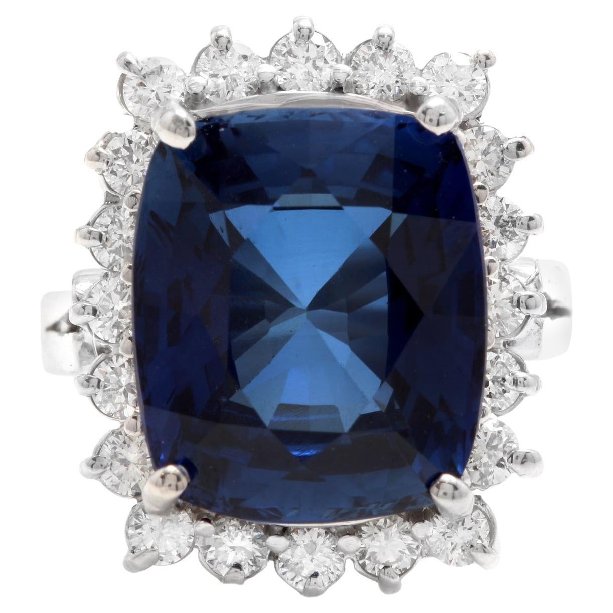 Bague en or blanc massif 14 carats, saphir 12,75 carats et diamant naturel