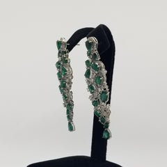 12.75cttw. Emerald & 3.42cttw White Diamond Drop Earrings 18k White Gold