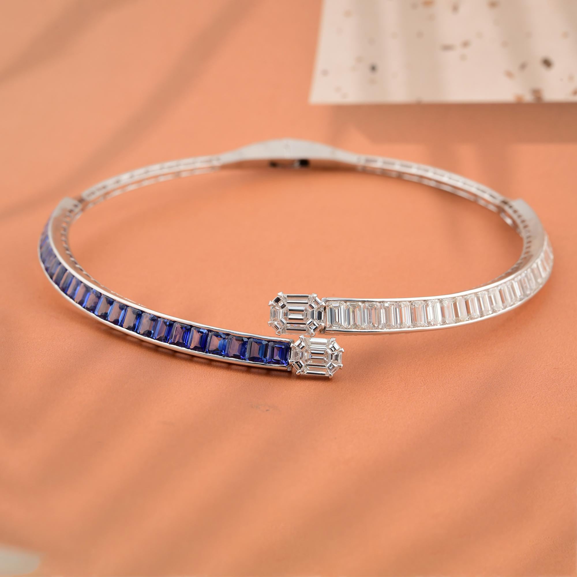 12.76 Carat Blue Sapphire 13.86 Ct SI/H Diamond 18k White Gold Choker Necklace In New Condition For Sale In Diera, Dubai