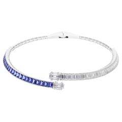12.76 Carat Blue Sapphire 13.86 Ct SI/H Diamond 18k White Gold Choker Necklace