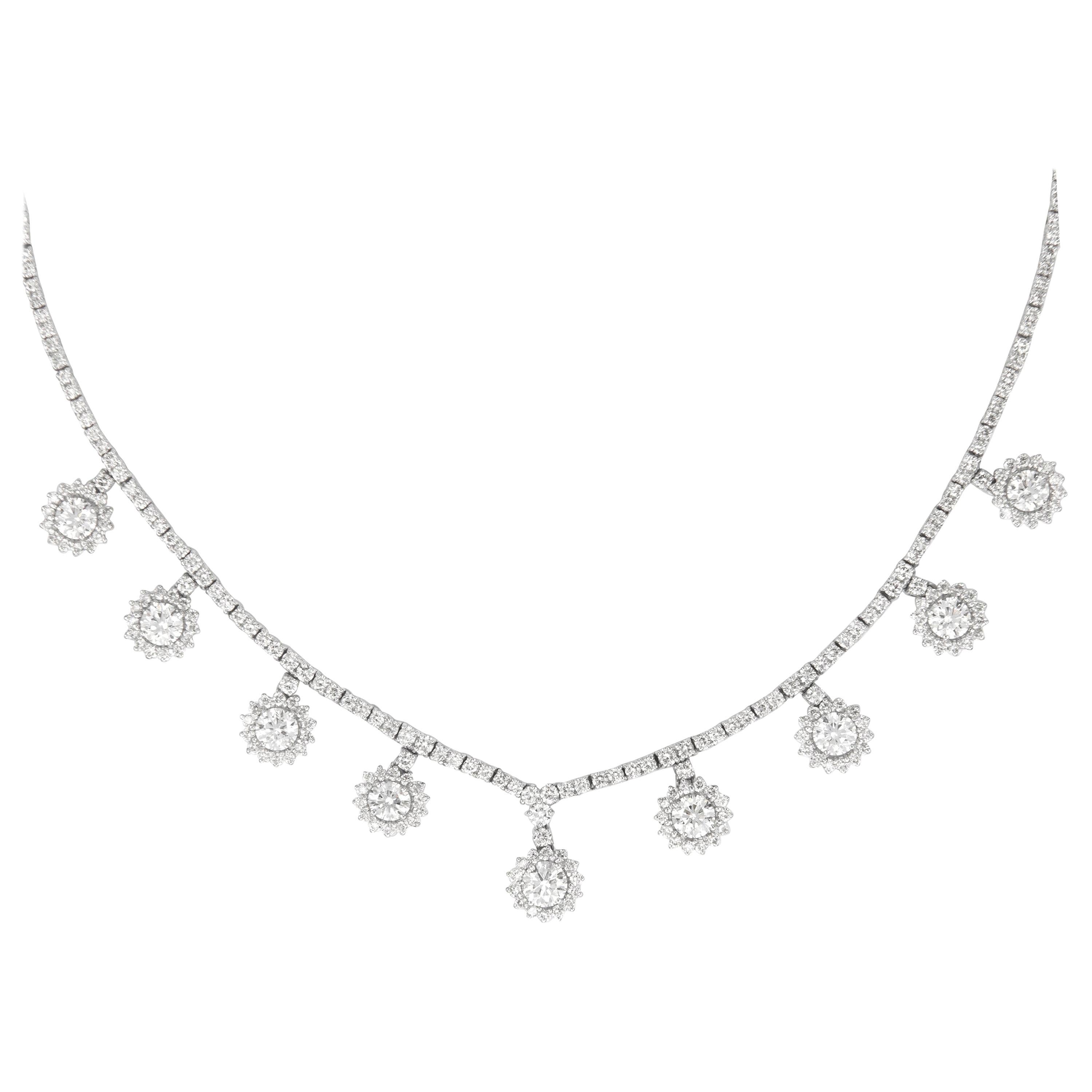 12.76 Carat Round Brilliant Diamonds Dangling Necklace 18 Karat White Gold For Sale