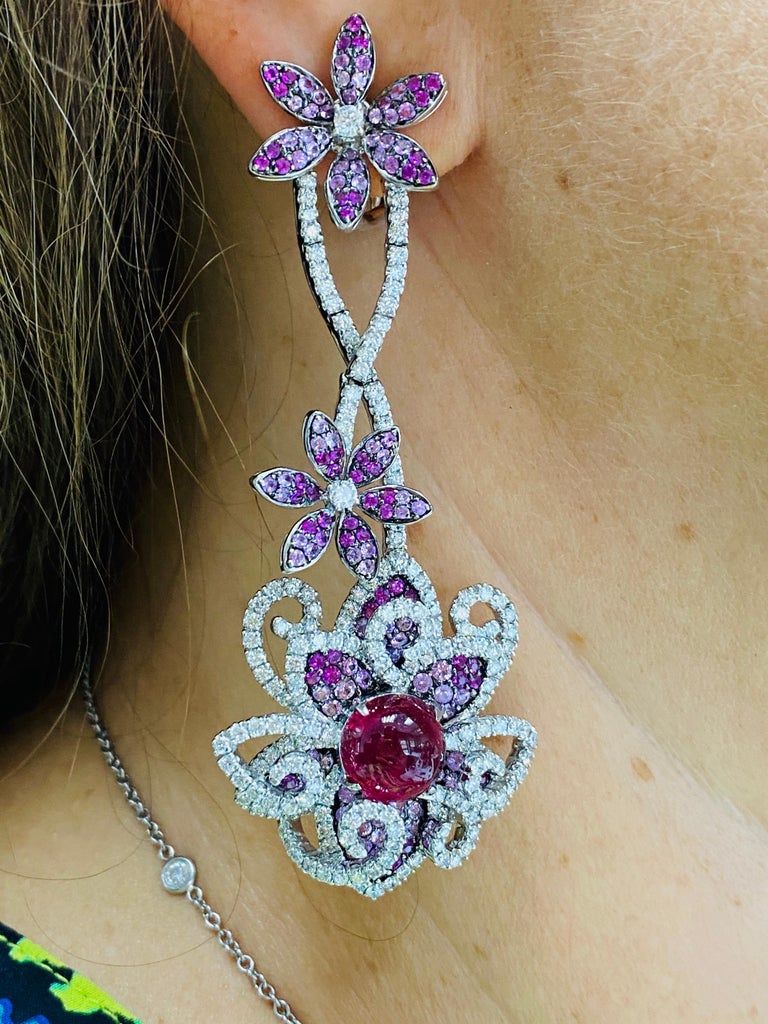 12.76 Carat Ruby and Diamond Earrings For Sale at 1stDibs