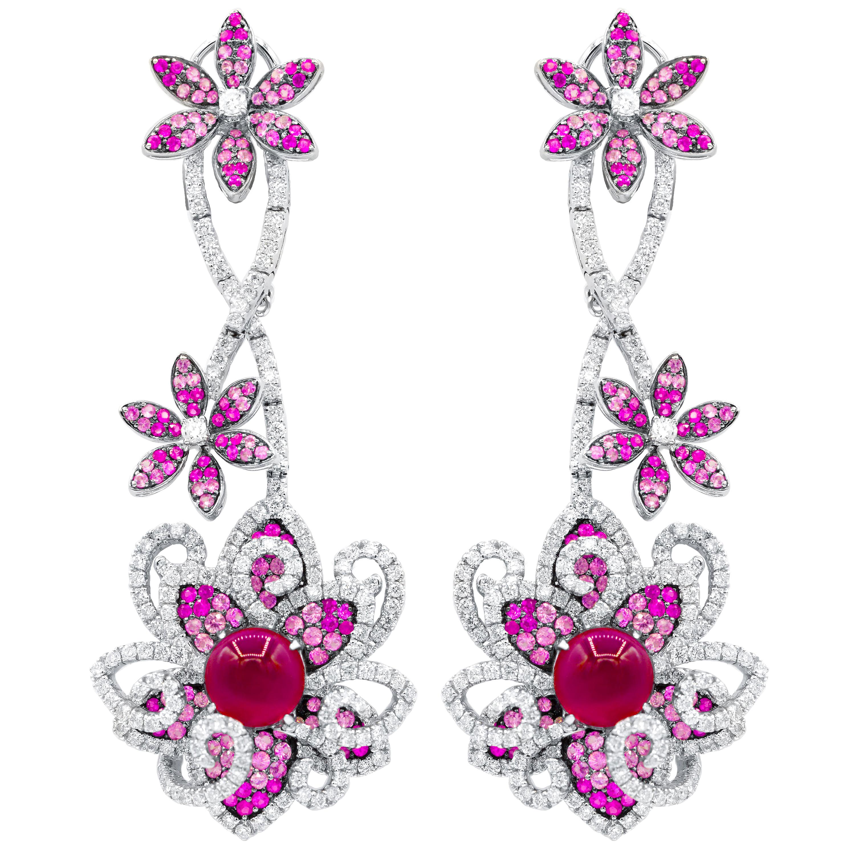 Diana M. 12.76 Carat Ruby and Diamond Earrings