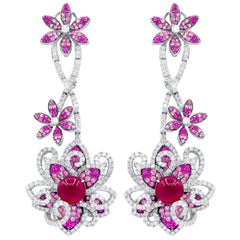 Boucles d'oreilles Diana M en or blanc 18 carats 12,76 cts de rubis, saphir rose et 5,57 cts de diamants