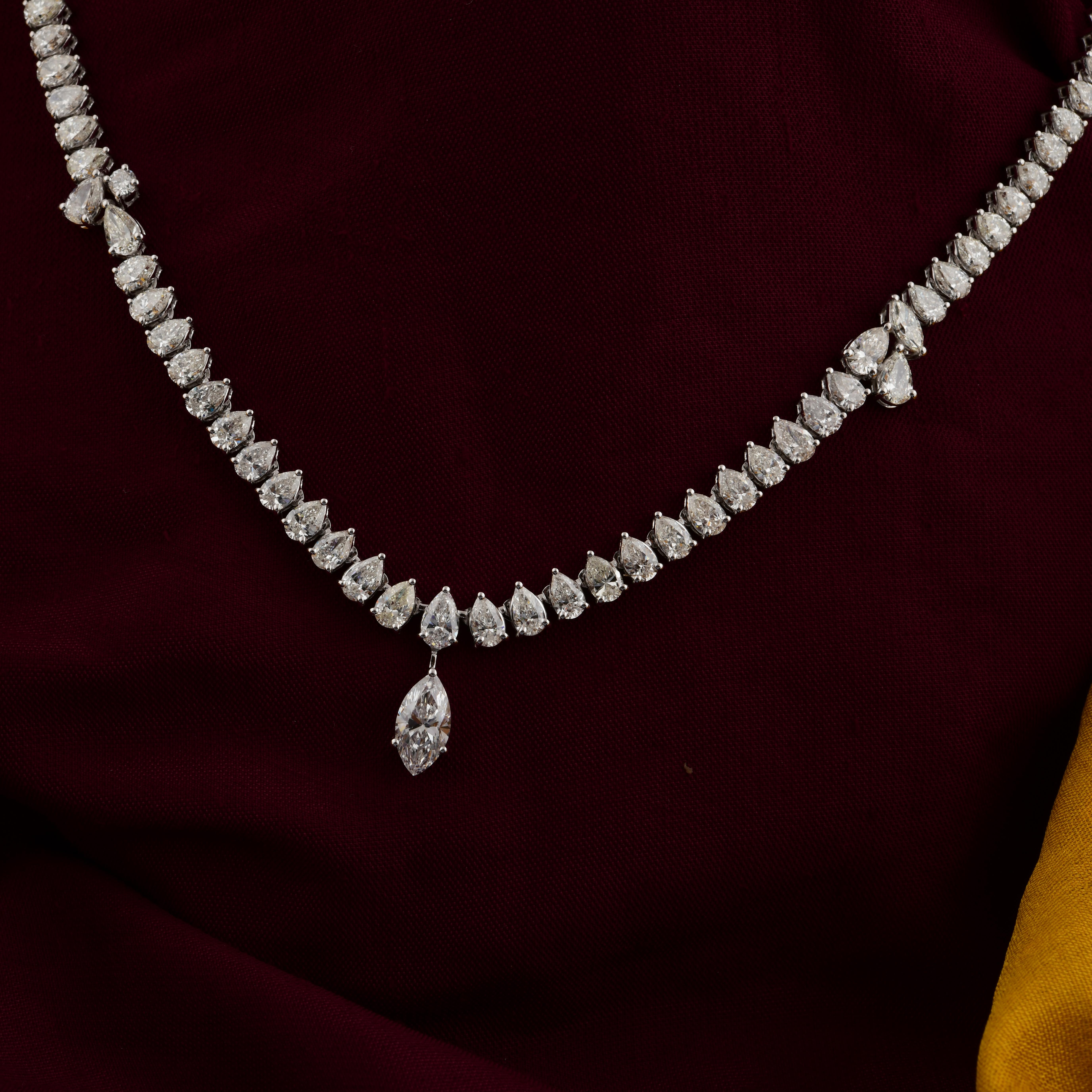 Modern 12.76 Carat SI/H Pear Brilliant Cut Diamond Necklace 18 Karat White Gold Jewelry For Sale