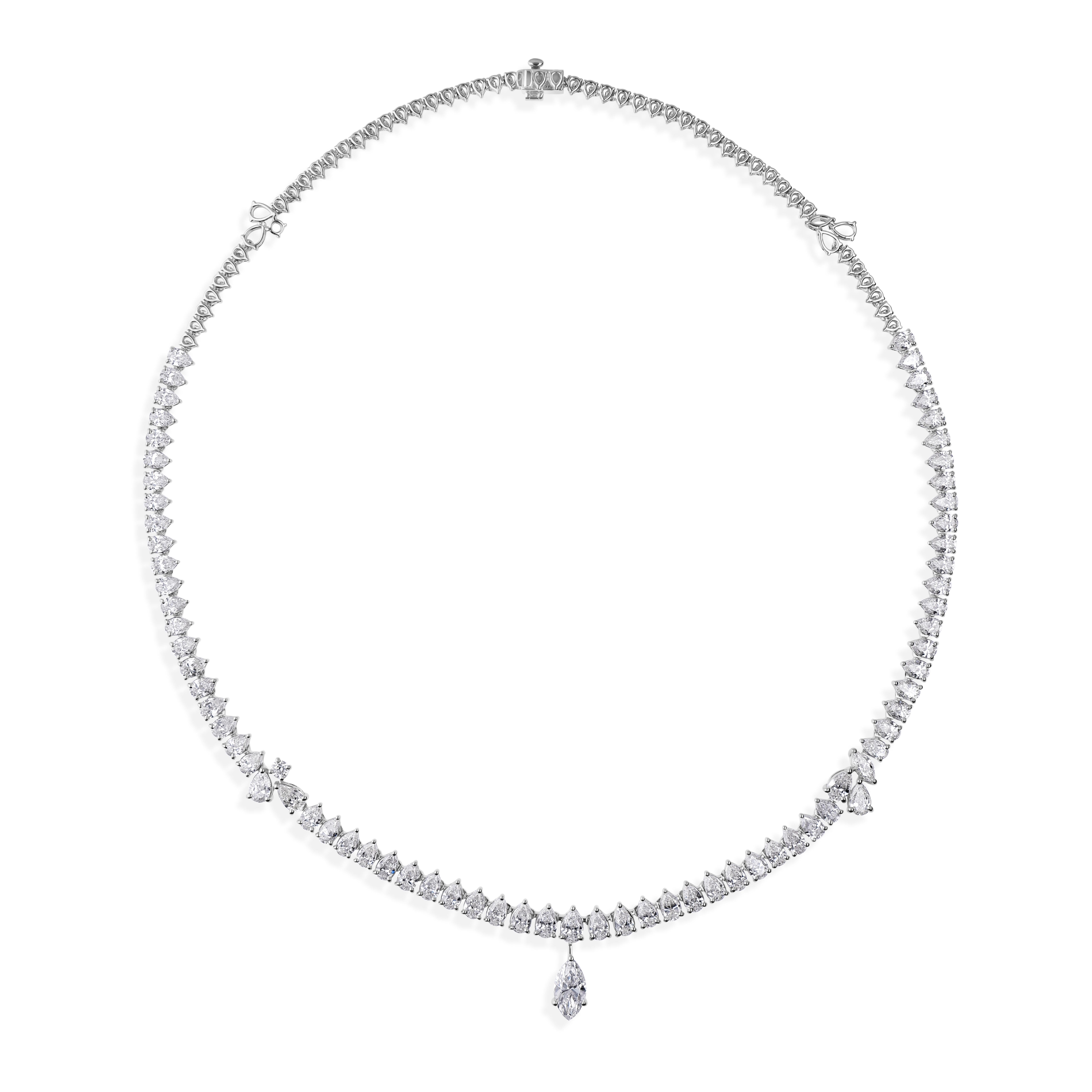 12.76Ct Clásico Marquesa Gota Tenis Collar De Diamantes Para Esposa 14K Oro Blanco Moderno en venta