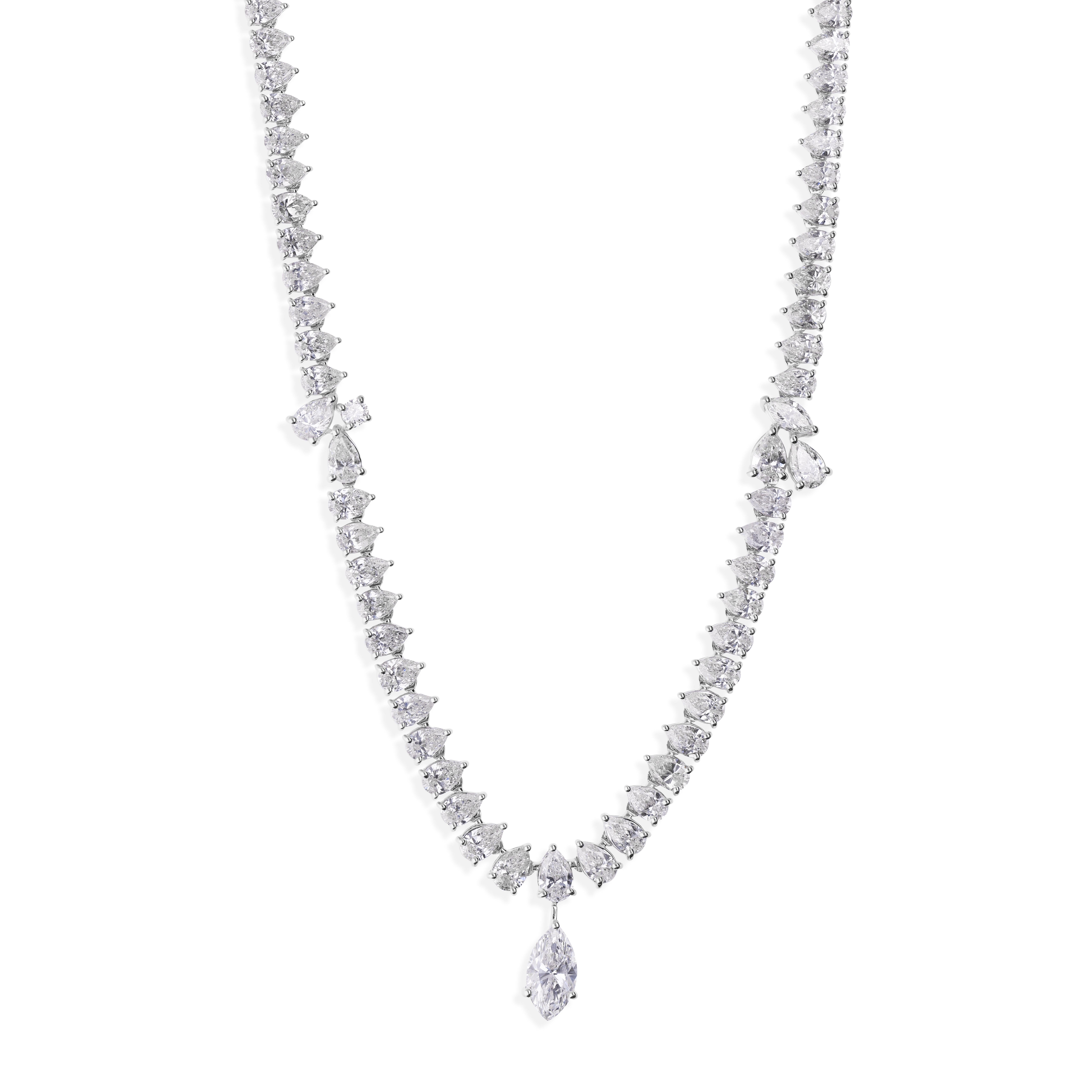 12.76Ct Clásico Marquesa Gota Tenis Collar De Diamantes Para Esposa 14K Oro Blanco en Nuevo estado para la venta en Diera, Dubai