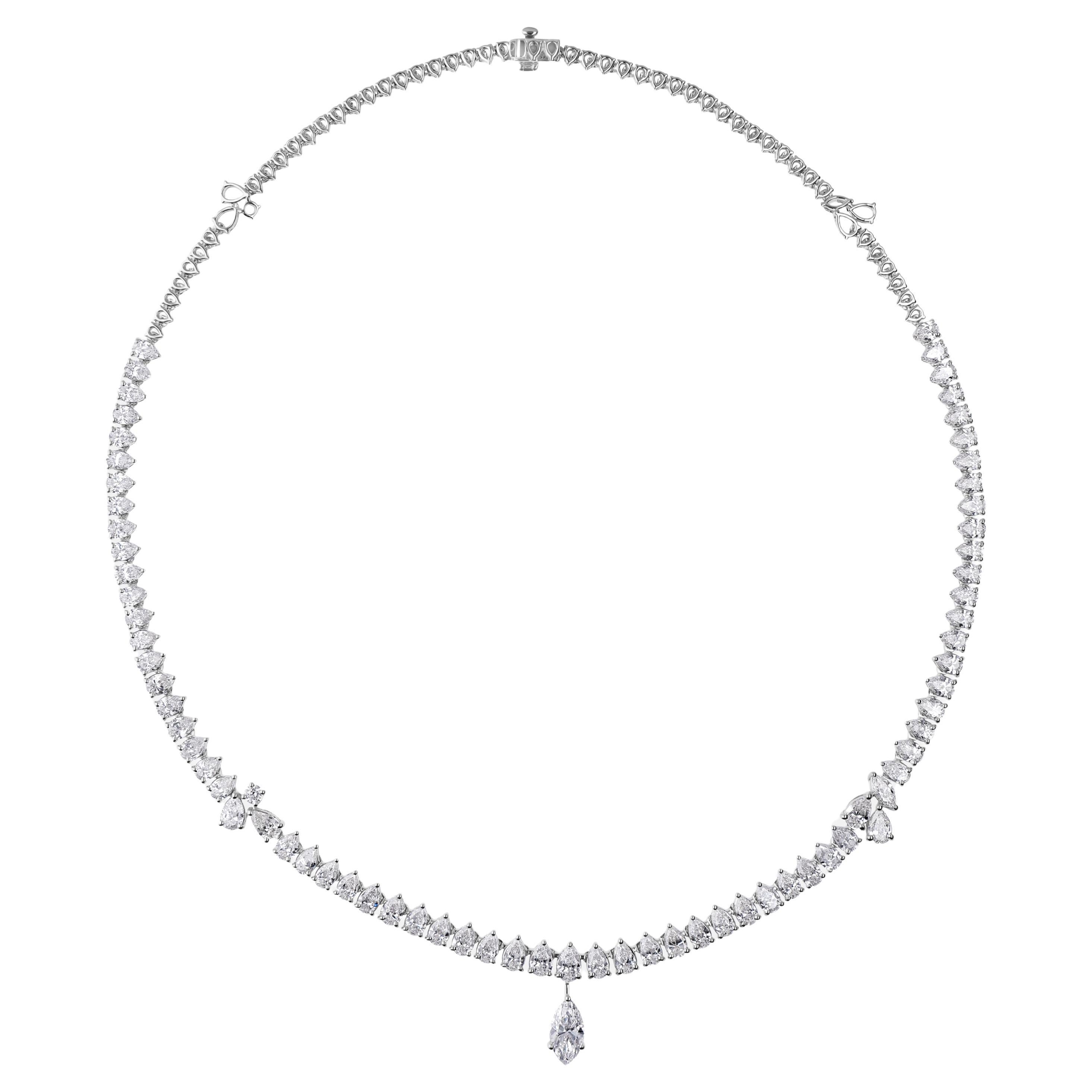 12.76Ct Clásico Marquesa Gota Tenis Collar De Diamantes Para Esposa 14K Oro Blanco en venta